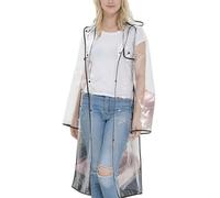 Veemoon Clear Hooded Rain Poncho, Women Portable Raincoat Foldable Waterproof Rain Jacket Reusable Lightweight Eva Rainwear Fashion Transparent Raincoat Wearable Ride (XXL)