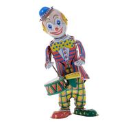 Veemoon Clown Drum Toy Wind Up Tinplate Drumming Cartoon Antique Collectible Iron Desktop Clown Drummer Office Props Boys and Girls Playset Metal Childhood Memory