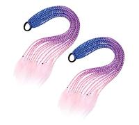 Veemoon Colored Braided Ponytail Hair Ties 2pcs Elastic Braid Wig Extensions Blue Purple Pink for Girls Festival Hairstyling