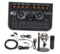 Veemoon Compact Podcast Equipment Bundle with Audio Interface Mixer Microphone Stand Portable Sound Effects Machine for Home Studio Live Streaming Karaoke and Laptop Phone Use