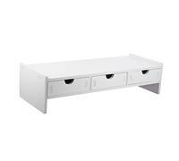Veemoon Computer Monitor Rack with Three Drawers, Sturdy Pvc and Wood Plastic Board Stand to Raise Display Height and Organise Desktop Clutter, for Office Workstation Use
