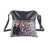 Veemoon Contrast Leopard Grain Fringed Crossbody Bag for Women, Single Shoulder Storage Purse with Tassel, Stylish Animal Print Handbag for Daily Use and Travel
