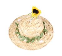 Veemoon Creative Beige Woven Hat with Sunflower Shape Gentle on Pets Skin Sun Block Feature and Parties Random Style