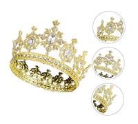 Veemoon Crown Wedding Headdress Bride Crown Baroque Round Shape Alloy Rhinestone Inlaid for Women Wedding Celebration Special Party Prom (Golden White)