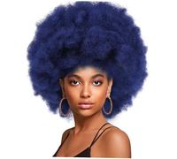 Veemoon Curly Afro Wig Short Synthetic Navy Blue Fluffy Hair for Black Women Party Cosplay Daily Use