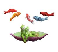 Veemoon Cute Resin Frog and Five-Color Koi Fish Figurine Set, Garden Couple Frog Ornament for Patio Balcony Micro Landscape Decoration