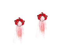 Veemoon Day of The Dead Skull Rose Flower Crown with Veil - Mexican Floral Headpiece for Halloween Celebrations - De Costume Accessory Elegant Red Design