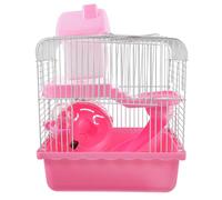 Veemoon Double-layer Hamster Cage with Detachable Design and Exercise Space, Creative Pink Plastic and Wire Small Animal Habitat for Gerbils and Hamsters