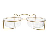 Veemoon Double Raised Pet Glass Bowls with Tilted High Legs, 2-compartment Cat and Dog Food Bowls, Elevated Feeding Stand for Cats and Small Dogs