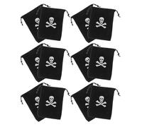 Veemoon Drawstring Bags Small Polyester Coin Bags Pirate Themed 12pcs Black with Skull Design Versatile Storage Pouches for Halloween for-the-go Use and Party Favors