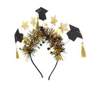 Veemoon Elegant Black Gold Star Graduation Headband with Mini Tassel Hat Stylish Tinsel Decor for Graduation Party Dress Up and Ceremony Accessories