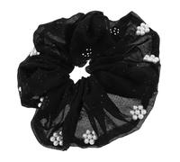 Veemoon Elegant Black Velvet Hair Scrunchie with Pearl Studs, Large Size Hair Tie for Secure Hold, Suitable for Occasion