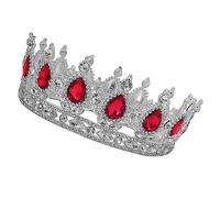 Veemoon Elegant Bride Crown Silver and Red Baroque Headdress Unique Wedding Dress Accessories Charming Hair Ornament for Women for Special Parties and Proms