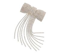 Veemoon Elegant Gold Rhinestones Bow Hair Clip with Long Tassel Luxury Claw Chain Design Sparkly Hair Barrettes for Women Festival and Wedding