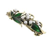 Veemoon Elegant Metal Hair Clip with Celtic Design - Green Leaf and Pearls - Rhinestone Decoration Non-Slip Hair Clip for Stylish Accents in Vintage Look