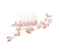Veemoon Elegant Pearl Flower Bridal Hair Comb Gold Alloy Leaf Wedding Headpiece for Women Bridesmaids Unique Handmade Rhinestone Decoration for Wedding Prom Party Accessories