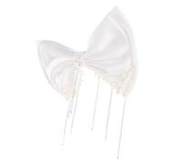 Veemoon Elegant White Satin Bow Hair Barrette Clip for Women Durable Snap Hair Accessory for Weddings Parties Proms and Daily Styling