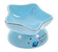 Veemoon Elevated Ceramic Pet Bowl with High Base for Neck Protection Slow Feeder Cat Bowl Raised Stand Capacity Decorative Cat Food Tray Blue Design