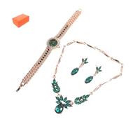Veemoon Emerald Rhinestone Watch Set Vintage Bling Wedding Jewelry Set Dangle Earrings for Women