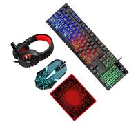 Veemoon Ergonomic Keyboard Mouse Combo with 104 Keys and 4 Buttons, High Performance Abs Material Wired USB 2.0 and 3.5mm Connection for Office and Gaming Use,