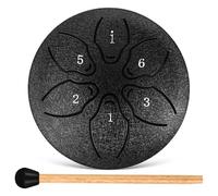 Veemoon Ethereal 3-inch 6-note Tongue Drum Handpan with Bag and Mallets, Black Mini Rain Drum for Outdoor Percussion, Suitable and Adults Therapeutic Music Instrument