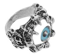 Veemoon Evil Eye Alloy Ring Titanium Steel Punk Goth Finger Ring Men’s Vintage Blue Size 8 Halloween Jewelry