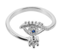 Veemoon Evil Eye Open Ring Adjustable Silver Micro-Inlaid Zircon Stackable Gothic Vintage Ring for Women Girls Costume Party Gift