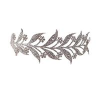 Veemoon Eye-catching Silver Leaves Shaped Wedding Crown Alloy Rhinestone Bridal Headband Delicate Luxurious Chic Hair Accessories for Performance and Photography