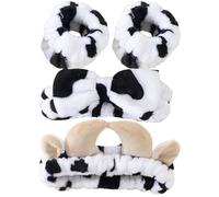 Veemoon Face Washing Headbands Washing Face Hair Bands 7.86X6.68X2.36In Comfortable Flannel Chic Style for Women Taking A Quick Bath and Brushing Your Teeth Cow Print Hair Accessories