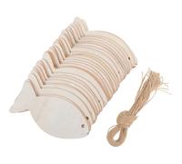 Veemoon Fish Shape Craft Blank Wood Cutouts, 32pcs Unfinished Wooden Fish Chip Bulk DIY Art Slices Natural Wood Tags with Hole and Rope for Hanging Craft Wall Decor Art Project Theme Party