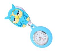 Veemoon Fob Material, Precision Quartz Blue Silicone and Alloy Zinc, Retractable Watch with Press Button to Open Movement, Simple Owl Design for Nurse Setting and Hospital Use