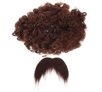 Veemoon Funny Afro Wig and Fake Mustache Set, Brown Curly Party Beard Costume Accessory for Men, One Size Pirate Cosplay Prop for Dress-up and Halloween