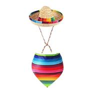 Veemoon Funny Mexican Dog Sombrero Hat and Triangular Bandana Set with Adjustable Fit and Straw Braid Material for Fiesta Party and Small Pets
