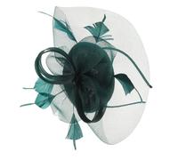 Veemoon Gauze Fascinator Headband with Artificial Plume Dark Green Lightweight Mesh Hair Accessory for Wedding Banquet and Tea Party Women