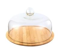 Veemoon Glass Dome with Wooden Base Cake Stand Display Dome Cloche Clear Glass Bell Jar Cover Wood Tray Cake Display Tray for Wedding Party Supplies (Clear, 10.22 in)