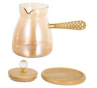 Veemoon Glass Turkish Coffee Pot with Heat Resistant Long Handle Stovetop Cezve for Brewing Coffee Melting Butter and Heating Milk Elegant Gold Finish for Home and Festive Use