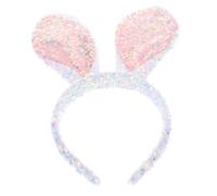 Veemoon Glitter Bunny Ears Headband for Women Soft Comfortable White Sequin Hair Accessory for Easter Cosplay Birthday and Party Costume Fun