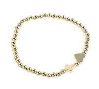 Veemoon Gold Beaded Cross Bracelet for Women with Alloy Metal Heart-shaped Charms, Stretchable and Versatile Layering Design, Elegant Minimalist Spiritual Bracelet Suitable for Prayer