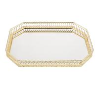 Veemoon Golden Elegant Mirrored Decorative Footed Tray with Metallic Glass Rectangular Jewelry Tray and Accessible Open Layout for Organizing Accessories for Vanity and Bedroom