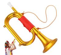 Veemoon Golden Plastic Bugle Horn, 1PCS Mini Trumpet Prop Musical Instrument Hand Held Trumpet Bugle Horn Cheering Props Party Favor for Christmas Party