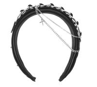 Veemoon Gothic Punk Hair Band for Women Statement Headband with Chains Cross Accent PU Details for Festivals Cosplay Edgy Style