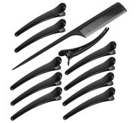Veemoon Hair Clips and Comb Set Black for Salon and Barber Shop Use Hairdressing 13pcs Plastic No Hair Dents No Kinks Unique Design Lightweight Styling Tool for Perm and Washing Your Face