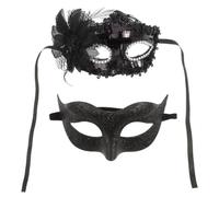 Veemoon Half Face Plastic Masks Black with Intricate Surface Painting and Comfortable Fit 2pcs Venetian for Couple for Halloween and Venice Carnival Parties