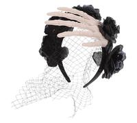 Veemoon Halloween Black Fabric Hair Hoop with Skeleton Hand and Rose Design, Comfortable Party Prop, Creative Cosplay Horror Headdress Suitable for Cosplay Party
