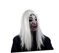 Veemoon Halloween Sadako Ghost Wig & Mask Set for Adults - Creepy Scary Costume Accessory for Halloween Parties - Cosplay and Themed Events White Long Hair