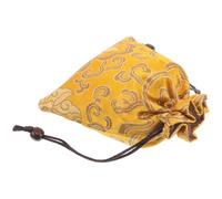 Veemoon Handcrafted Tibetan Brocade Drawstring Bag 13x16cm Yellow Gold Silk Jewelry Pouch Small Travel Coin Purse Embroidered Flower Storage for Necklaces and Bracelets