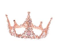 Veemoon Handmade Pink Tiaras for Brides Elegant Round Crown Headband for Weddings Engagements Proms Special Occasions Chic Hair Accessory with Rhinestones