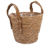 Veemoon Handwoven Seagrass Flower Planter with Leak-proof Interior Plastic Film, 16cm Diameter Straw Woven Basket Pot for Home Decor and Indoor Plant Display