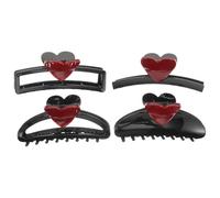 Veemoon Heart Claw Hair Clips Set 4 Pieces Black and Red with Hollow and Solid Designs, Small Decorative Jaw Clips for Women Girls, Stylish Hair Accessories for Everyday and Party Use