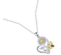 Veemoon Heart Pendant Necklace for Women in Alloy, Dainty Chic Classic | Sunflower Bee Motif, Decorative Eye Catching Detail, Birthday and Family Dinners